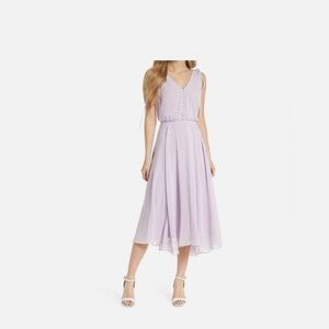 Gal Meets Glam Women's Hillary Clip Dot Lilac Chiffon Midi Dress